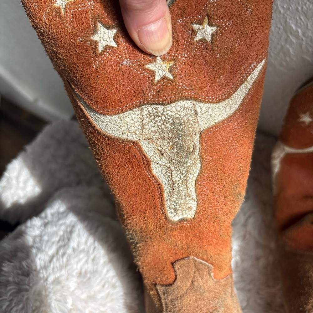 Vintage Justin Heritage Western Cowboy Boots Roughout 10EE Longhorn Inlay Texas - Picture 1 of 10